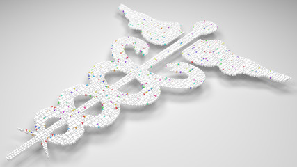3D Mosaic of a Medical symbol | caduceus snakes - White and hartlequin colors
