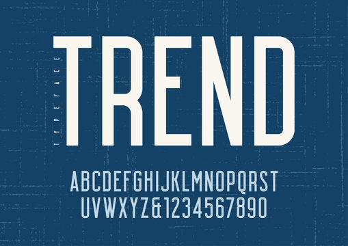 Vector sans serif condensed regular type, letters and numbers, alphabet, font, typography. Global swatches
