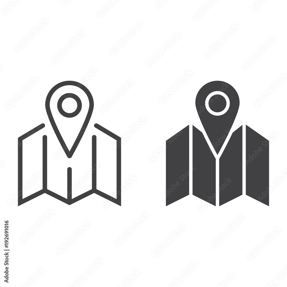 Poster pinpoint on map line and glyph icon, geolocation and navigation, gps sign vector graphics, a linear 