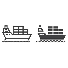 Cargo ship line and glyph icon, logistic and delivery, transport sign vector graphics, a linear pattern on a white background, eps 10.