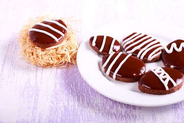 Chocolate easter eggs biscuits served