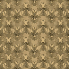 Gold floral seamless pattern. Vector surface damask background wallpaper with abstract golden flowers, leaves, vintage ornaments in Baroque style. Textured luxury design for fabric, textile, wrapping.