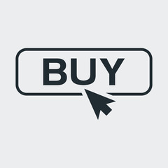 Obraz premium Icono plano puntero en banner BUY en fondo gris