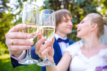 Wedding couple. Going to kiss each other. loving having good time together