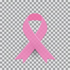 Realistic pink ribbon, breast cancer awareness symbol in october