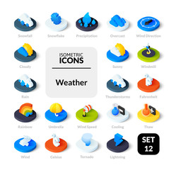 Color icons set in flat isometric illustration style, vector collection