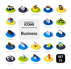 Color icons set in flat isometric illustration style, vector collection