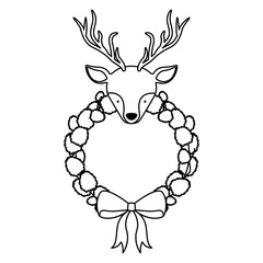 christmas crown wreath with reindeer vector illustration design