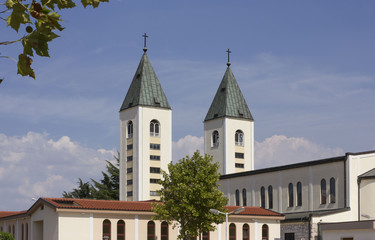 Architectural feature of St.James cathedral bell towers in Medjugorje