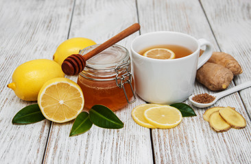 Cup of tea with lemon and ginger