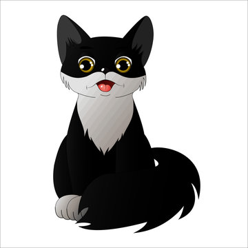 Black cartoon cat, vector illustration