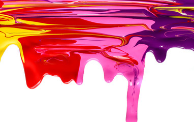 Isolated bright colorful mixed acrylic dripping paint