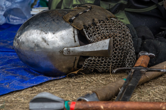 Iron helmet of a medieval knight