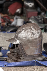 Iron helmet of a medieval knight