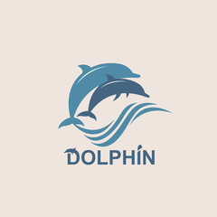 abstract emblem of jumping dolphin and sea wave