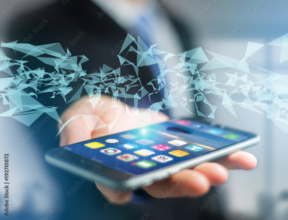 Poster abstract triangle displayed on a futuristic interface with line and points - technology and connecti