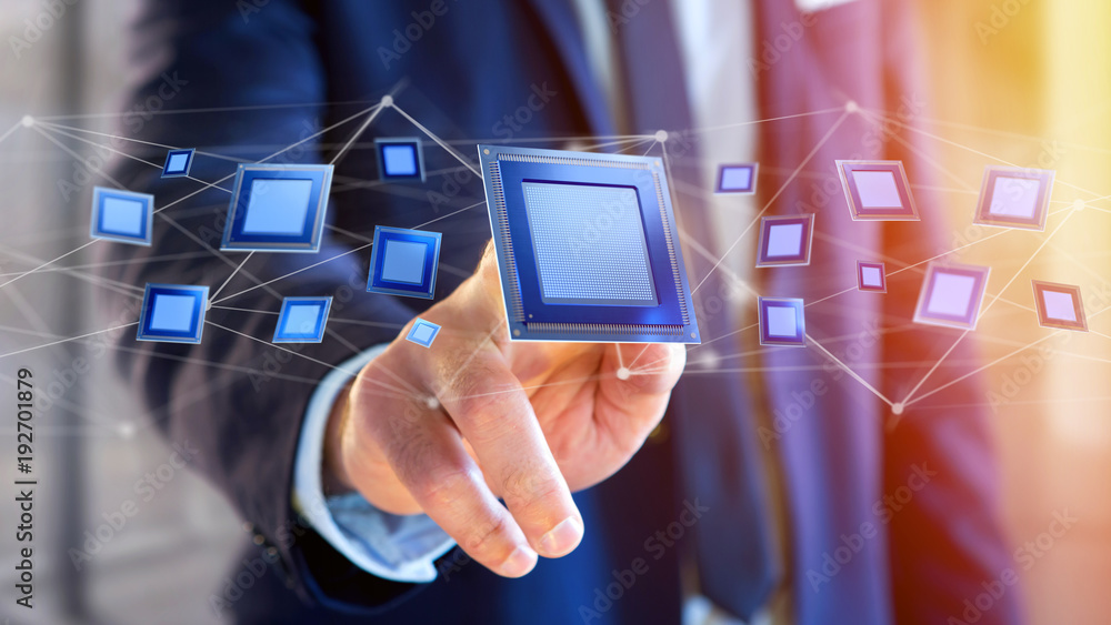 Poster processor chip and network connection - 3d render