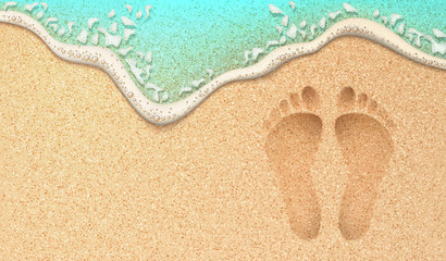 Vector realistic human footprint on sea beach sand © belokrylowa