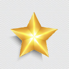 Gold star on transparent background. Vector illustration.