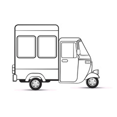 black outline delivery three wheeler vector cartoon