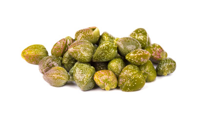 Capers isolated on white background. Pickled capers. Canned capers