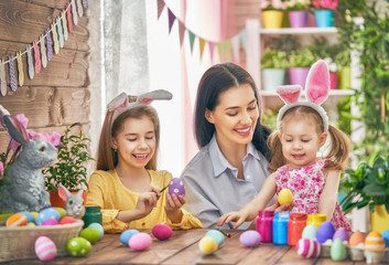 Family preparing for Easter