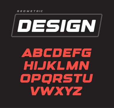 Italic bold geometric alphabet design. Sport game vector font template.