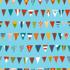 Multicolored Hand-drawn Seamless Pattern with Nautical Signal Flags on a Blue Background
