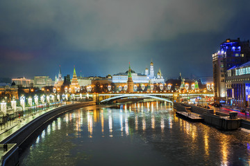 winter panorama of night Moscow, Russia