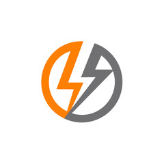 Renewable sources of energy, lightning in circle abstract vector logo.