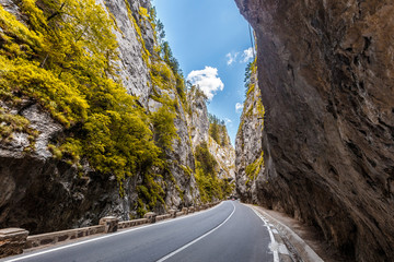 road in mountains. Bicaz Canyon in fall season. Potentially dangerous hairpin curve on a mountain road. Canyon is one of the most spectacular roads in Romania- Carpathian Mountains. Bicaz Canyon