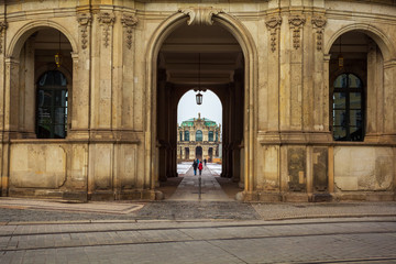Fototapeta premium View to the historical buildings of the famous Zwinger palace in Dresden, Germany