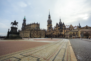 Obraz premium Monument to King John of Saxony, Catholic Church and Dresden Castle, Dresden, Germany