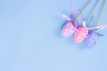 Easter eggs decoration on a wooden table.