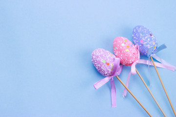Easter eggs decoration on a wooden table.
