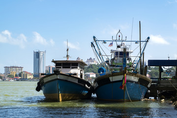 Fisherman boat moored at port located in Terengganu, Malaysia