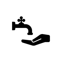 Faucet with hand vector icon. Vector tap symbol.