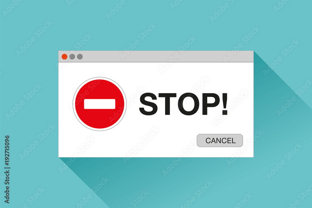 Aufkleber stop page. error window in flat style, stop sign, vector design object for you projects