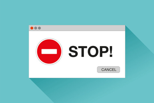 Stop page. Error window in flat style, stop sign, vector design object for you projects