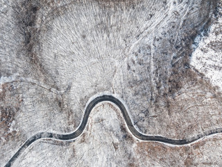 Aerial view of curvy road