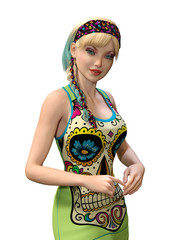 3D Rendering Teenager Girl on White