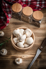 Fresh white champignon mushrooms.