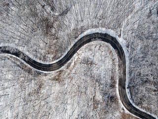 Aerial view of curvy road