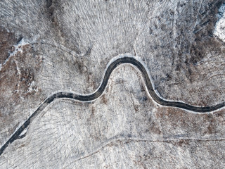 Aerial view of curvy road