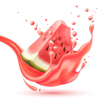 Vector realistic red watermelon juice splash