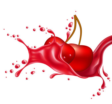 Vector realistic red cherry juice splash