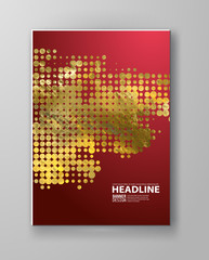 Flyers with patterns in gold and red halftone texture.