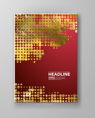 Flyers with patterns in gold and red halftone texture.