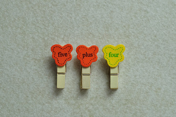 Five plus four on a white background
