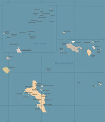 Seychelle Map - Vintage Detailed Vector Illustration